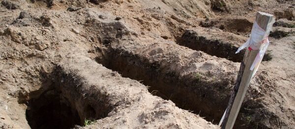 Место раскопок в районе деревни Жестяная Горка, где следователи обнаружили около 500 тел жертв латвийских карателей - Sputnik Беларусь