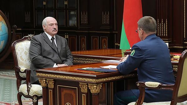 Президент Беларуси Александр Лукашенко на встрече с председателем Государственного таможенного комитета Юрием Сенько - Sputnik Беларусь