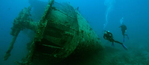 Дайверы возле затонувшего транспортного корабля - Sputnik Беларусь