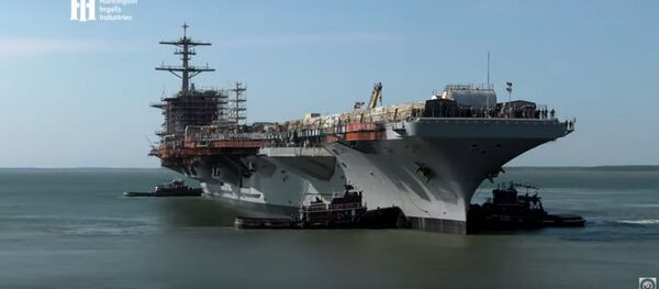 Как вытаскивали американский атомный авианосец из сухого дока - видео - Sputnik Беларусь