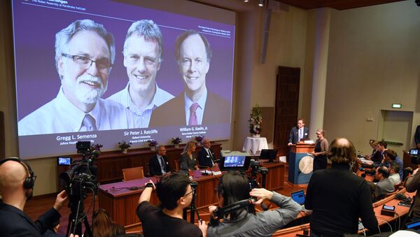 Нобелевская премия 2019 года досталась трем исследователям: Уильяму Дж. Кейлину-младшему, Питеру Дж. Рэтклиффу и Греггу Л. Семенце - Sputnik Беларусь