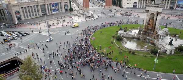 Сторонники независимости Каталонии на площади Испании в Барселоне Сторонники независимости Каталонии на площади Испании в Барселоне - Sputnik Беларусь