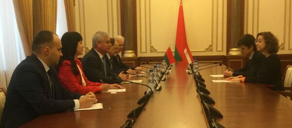 Председатель Палаты представителей Национального собрания Беларуси Владимир Андрейченко провел встречу с Чрезвычайными и полномочными послом Австрии в Беларуси Алоизией Вергеттер - Sputnik Беларусь