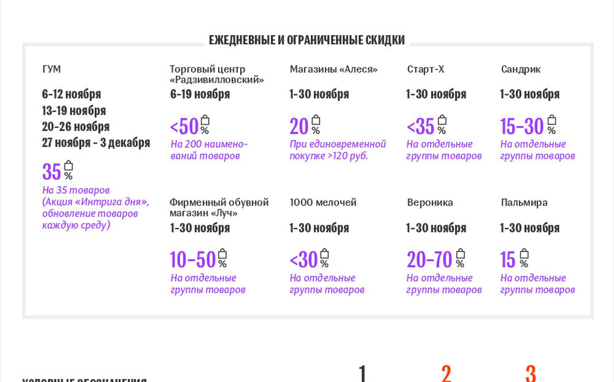 Скидки в универмагах март 2024. Календарь акций.