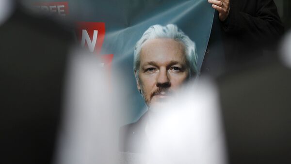 Плакат с портретом основателя Wikileaks Джулиана Ассанжа  - Sputnik Беларусь