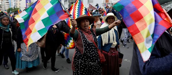 Сторонники свергнутого президента Боливии Эво Моралеса принимают участие в митинге в Ла-Пасе Сторонники свергнутого президента Боливии Эво Моралеса принимают участие в митинге в Ла-Пасе - Sputnik Беларусь
