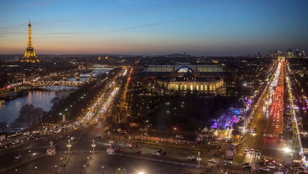 Ночной вид на Эйфелеву башню, Le Grand Palais (Большой дворец) и Елисейские поля в Париже - Sputnik Беларусь
