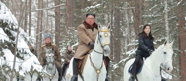 Ким Чен Ын и его супруга прогулялись на белом коне по местам боевой славы - Sputnik Беларусь