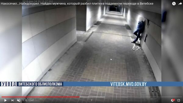Видеофакт: пьяный витеблянин ногой разбил плитку в подземном переходе - Sputnik Беларусь