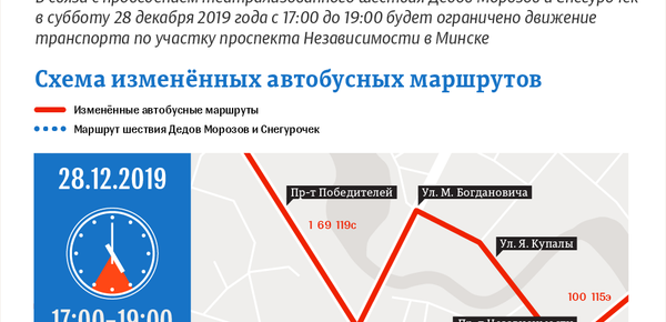 Шествие Дедов Морозов и Снегурочек – 2019 в Минске: ограничение движения транспорта и временные маршруты автобусов - Sputnik Беларусь