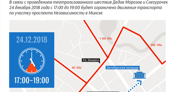 Шествие Дедов Морозов и Снегурочек в Минске 2018: схема ограничения движения транспорта 24 декабря - Sputnik Беларусь