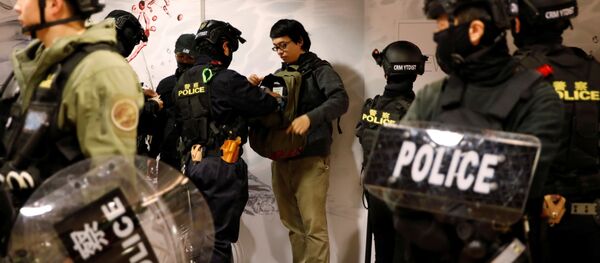 Полиция Гонконга и участник митинга - Sputnik Беларусь