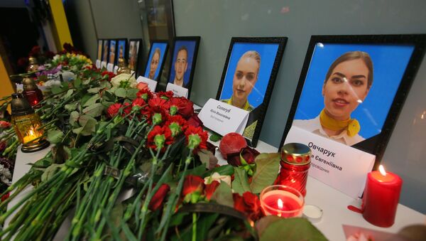 Цветы и свечи в международном аэропорту Борисполь в Киеве в память о членах экипажа пассажирского лайнера Украины Boeing 737-800, разбившегося в Тегеране - Sputnik Беларусь