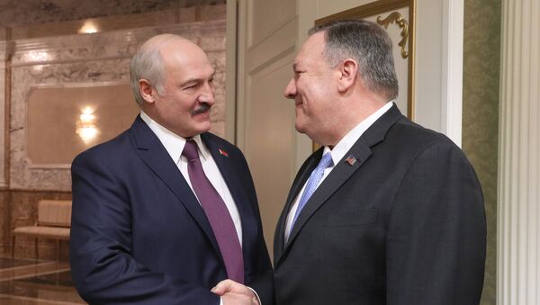 Госсекретарь США Майк Помпео во время визита в Минск и переговоров с президентом Беларуси Александром Лукашенко - Sputnik Беларусь