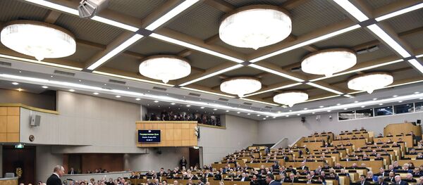 Прэзідэнт РФ У. Пуцін узяў удзел у пленарным пасяджэнні Дзярждумы РФ - Sputnik Беларусь