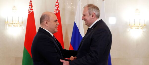 Старшыня ўрада РФ Міхаіл Мішусцін і прэм'ер-міністр Беларусі Сяргей Румас Старшыня ўрада РФ Міхаіл Мішусцін і прэм'ер-міністр Беларусі Сяргей Румас - Sputnik Беларусь