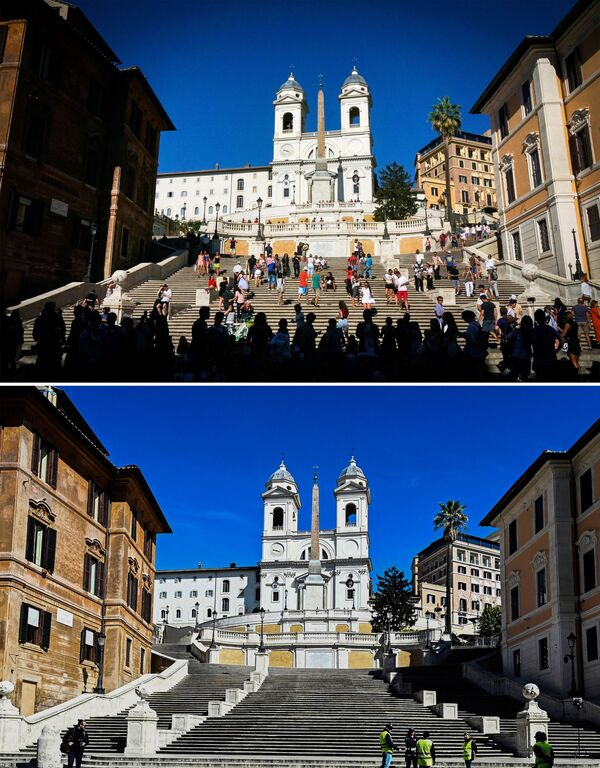 Комбинация фотографий до и после коронавируса с Испанской лестницей в Риме - Sputnik Беларусь