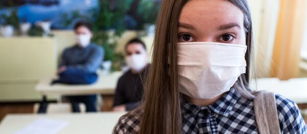 Навучэнцы адной са школ ў ахоўных павязках, архіўнае фота - Sputnik Беларусь