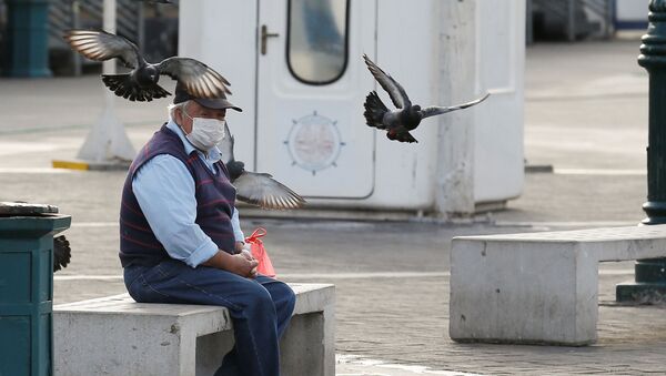 Человек, носящий защитную маску для предотвращения распространения коронавирусной болезни (COVID-19), отдыхает на общественной площади в Вальпараисо, Чили - Sputnik Беларусь