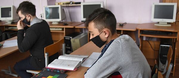 Ученики в защитных масках на уроке - Sputnik Беларусь