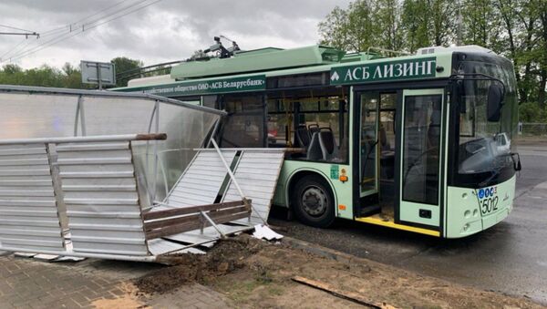 В Минске ветром снесло остановку прямо в подъезжающий троллейбус - Sputnik Беларусь
