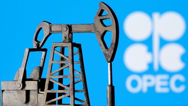 3D-изображение нефтяного насоса перед логотипом ОПЕК - Sputnik Беларусь