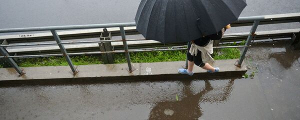 Прохожий под зонтом во время дождя Прохожий под зонтом во время дождя - Sputnik Беларусь