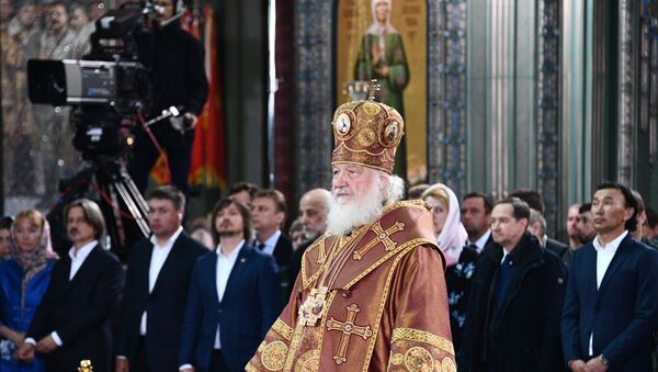Патриарх Московский и всея Руси Кирилл во время церемонии освящения главного храма Вооруженных сил РФ - Sputnik Беларусь